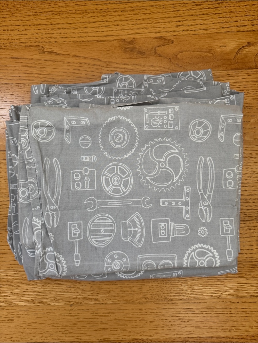 The Land of Nod Gray Tool Print Top Sheet and Pillowcases